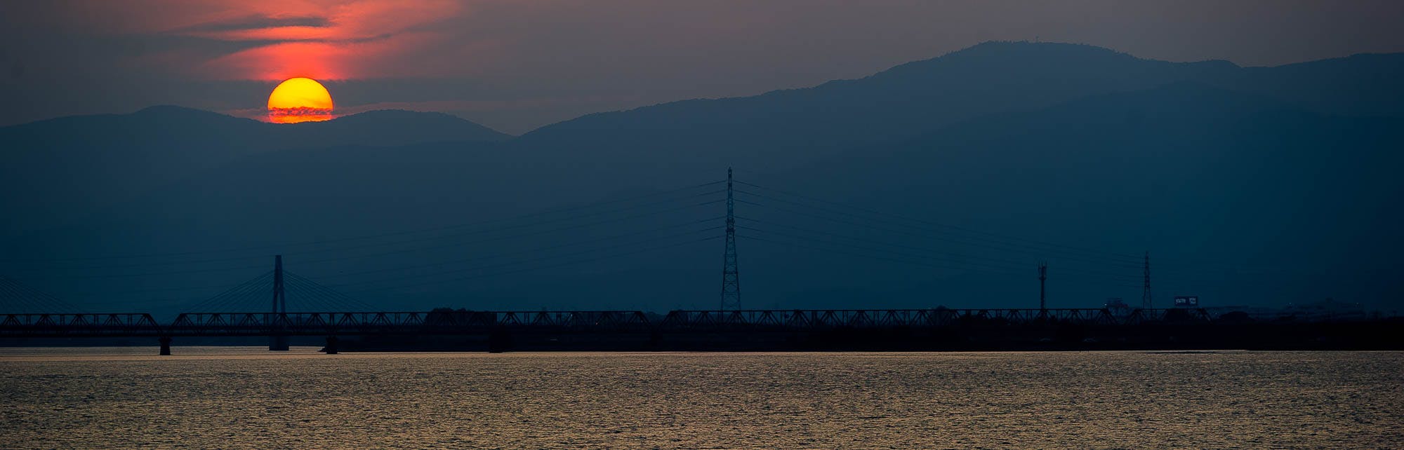 Sunset over the Yoshino River in Tokushima